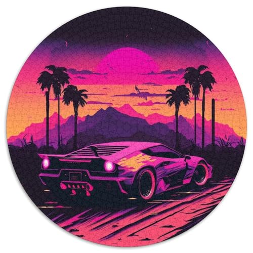 Puzzle für Erwachsene, 1000 Teile, Neon-Retro-Auto, runde Papierpuzzles, Denksportaufgabe, Geschenk, pädagogische Aktivität für Teenager (Größe 67,5 x 67,5 cm) von XHAXING