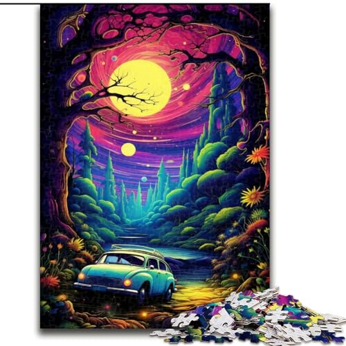 Puzzle für Erwachsene, 1000 Teile, Neonauto in der Natur, Puzzle aus Holz, mit interaktivem Familienspiel, Kinder ab 14 Jahren, 1000 Teile(50x75cm) von XHAXING
