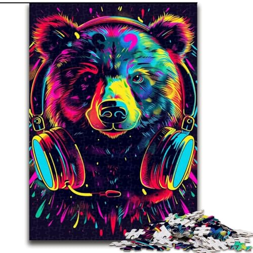 Puzzle für Erwachsene, 1000 Teile, Neonbär mit Sonnenbrille, Puzzle aus Holz, mit interaktivem Familienspiel, Kinder ab 14 Jahren, 1000 Teile(50x75cm) von XHAXING
