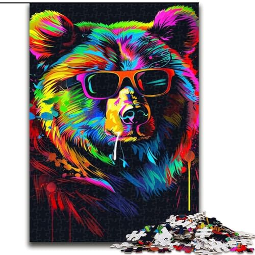 Puzzle für Erwachsene, 1000 Teile, Neonbär mit Sonnenbrille, Puzzle aus Pappe, interaktives Familienspiel, Heimdekoration zum Selbermachen, anspruchsvolles Denkspiel als Geschenk, 1000 Teile(26x38cm) von XHAXING