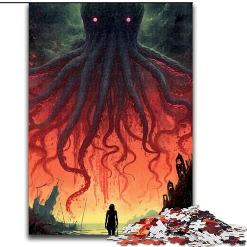Puzzle für Erwachsene, 1000 Teile, Oktopus-Monster-Puzzle aus Holz, entspannende Unterhaltung, Heimdekoration, 1000 Teile(50x75cm) von XHAXING