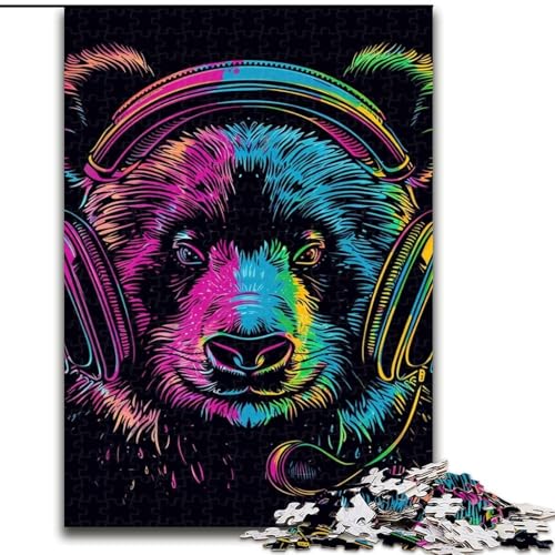 Puzzle für Erwachsene, 1000 Teile, Panda mit Kopfhörern, Puzzle aus Pappe, mit interaktivem Familienspiel, Kinder ab 14 Jahren, 1000 Teile(26x38cm) von XHAXING