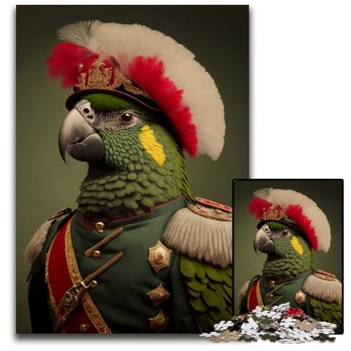 Puzzle für Erwachsene, 1000 Teile, Papagei in Militäruniform, Papppuzzle für Erwachsene, perfekte Dekoration für Zuhause oder das Büro, 26x38cm Puzzle für Erwachsene, 1000 Teile, Papagei in Militäruniform, Papppuzzle für Erwachsene, perfekte Dekoration für Zuhause oder das Büro, 26x38cm von XHAXING