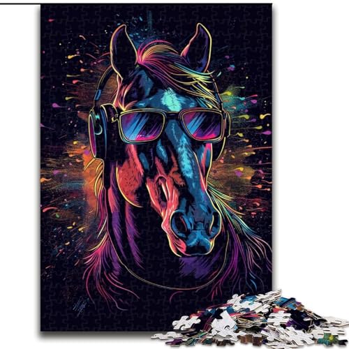 Puzzle für Erwachsene, 1000 Teile, Pferd mit Sonnenbrille, Neon-Puzzle aus Holz, ideales Urlaubs- oder Geburtstagsgeschenk, Partyspiel-Spielzeug, 1000 Teile(50x75cm) von XHAXING
