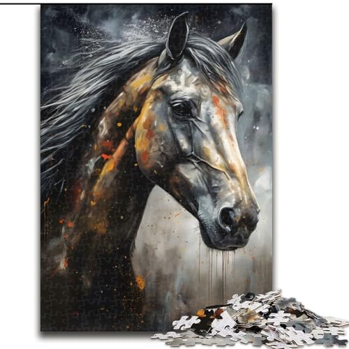 Puzzle für Erwachsene, 1000 Teile, Pferdeporträt, anthrazitfarben, aus Pappe, anspruchsvolles Denkspiel für Teenager, Spaß für den Spieleabend mit der Familie, 1000 Teile(26x38cm) von XHAXING