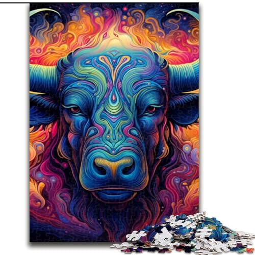 Puzzle für Erwachsene, 1000 Teile, Psychedelic Buffalo Puzzles aus Holz, Familienspaß beim Basteln, perfekt für Geburtstage, Feiertage, 1000 Stück(50x75cm) von XHAXING