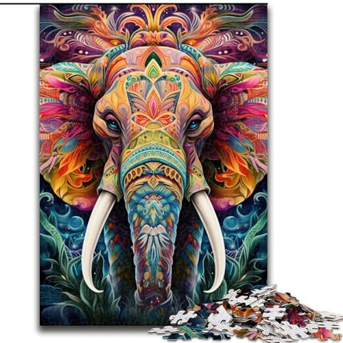 Puzzle für Erwachsene, 1000 Teile, Psychedelischer Elefant, aus Pappe, interaktives Familienspiel, Denksportgeschenk, Lernspielzeug, 1000 Teile(26x38cm) von XHAXING