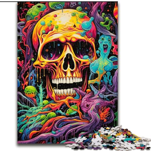 Puzzle für Erwachsene, 1000 Teile, Psychedelischer Totenkopf, aus Pappe, Eltern, Partner, Freunde – ab 14 Jahren, 1000 Teile(26x38cm) von XHAXING