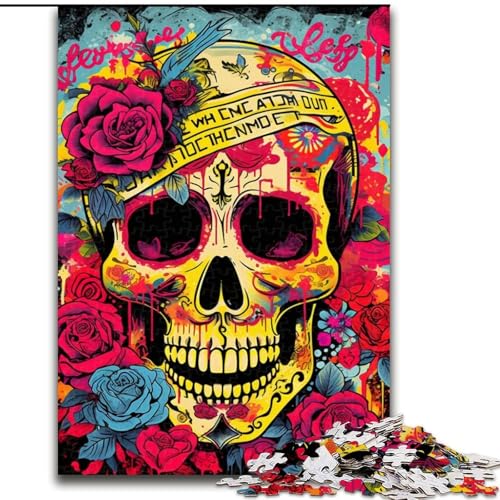 Puzzle für Erwachsene, 1000 Teile, Psychedelischer Totenkopf, aus Pappe, Spaß für die ganze Familie, Basteln, perfekt für Geburtstage, Feiertage, 1000 Stück(26x38cm) von XHAXING