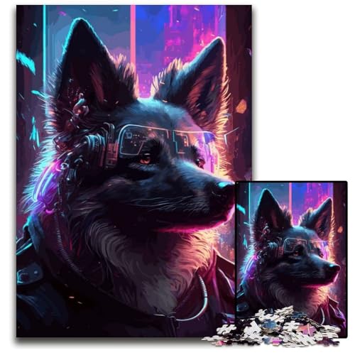 Puzzle für Erwachsene, 1000 Teile, Punk-Husky-Hund, Holzpuzzle für Erwachsene, Denkspiel für Teenager und Familieninteraktion, 50x75cm von XHAXING
