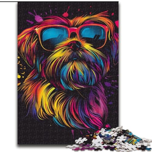 Puzzle für Erwachsene, 1000 Teile, Shih Tzu Neon-Puzzle aus Holz, interaktives Familienspiel, Denksportgeschenk, Lernspielzeug, 1000 Teile(50x75cm) von XHAXING