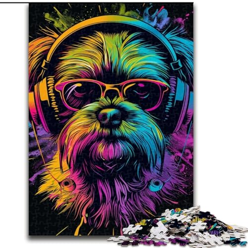 Puzzle für Erwachsene, 1000 Teile, Shih Tzu Neon-Puzzle aus Pappe, interaktives Familienspiel, Heimdekoration zum Selbermachen, anspruchsvolles Denksport-Geschenk, 1000 Teile(26x38cm) von XHAXING