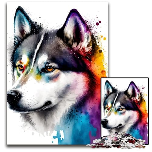 Puzzle für Erwachsene, 1000 Teile, Siberian Husky, Aquarell, Holzpuzzle für Erwachsene, Denkspiel für Teenager und Familieninteraktion, 50x75cm Puzzle für Erwachsene, 1000 Teile, Siberian Husky, Aquarell, Holzpuzzle für Erwachsene, Denkspiel für Teenager und Familieninteraktion, 50x75cm von XHAXING