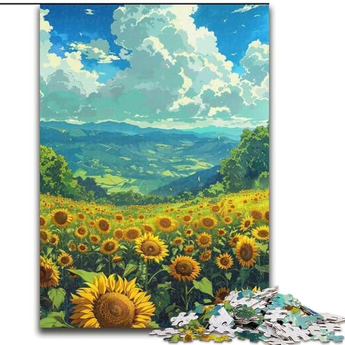 Puzzle für Erwachsene, 1000 Teile, Sommerlandschaft, Sonnenblumen-Puzzle aus Pappe, interaktives Familienspiel, Denksportgeschenk, Lernspielzeug, 1000 Teile(26x38cm) von XHAXING