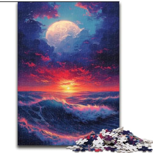 Puzzle für Erwachsene, 1000 Teile, Sonnenuntergang und Wellen, aus Pappe, für Teenager, interaktives Familienspiel, herausforderndes Geschenk, 1000 Teile(26x38cm) von XHAXING
