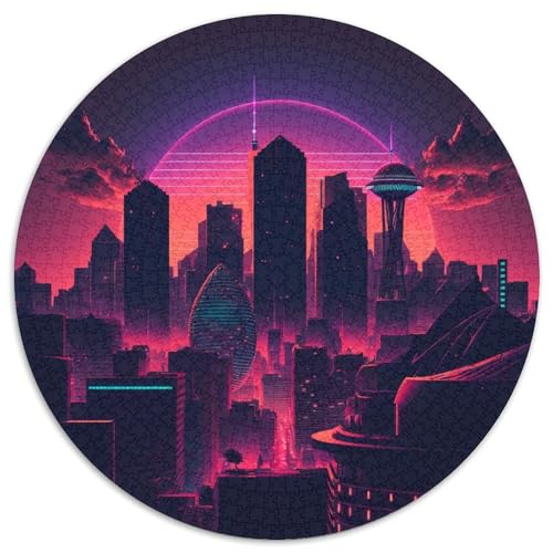 Puzzle für Erwachsene, 1000 Teile, Synthwave City, 1000-teiliges Puzzle mit interaktivem Familienspiel, Kinder ab 14 Jahren (67,5 x 67,5 cm) von XHAXING