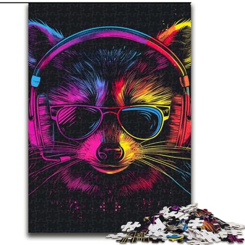 Puzzle für Erwachsene, 1000 Teile, Waschbär mit Kopfhörern, Puzzle aus Holz, lehrreich und unterhaltsam, Indoor-Spiel für die Heimdekoration, 1000 Teile(50x75cm) von XHAXING
