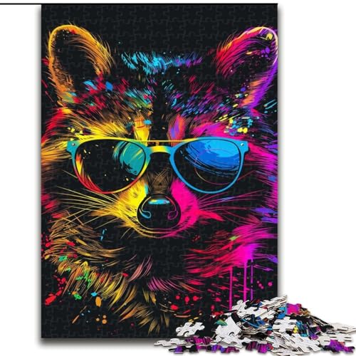 Puzzle für Erwachsene, 1000 Teile, Waschbär mit Kopfhörern, Puzzle aus Pappe, anspruchsvolles Denkspiel für Teenager, unterhaltsames interaktives Spiel für die ganze Familie, 1000 Teile(26x38cm) von XHAXING