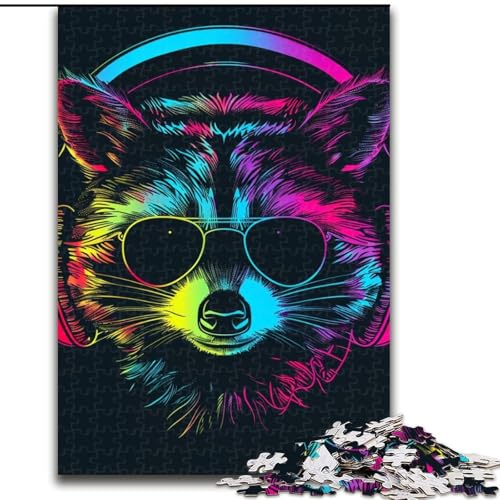 Puzzle für Erwachsene, 1000 Teile, Waschbär mit Kopfhörern, Puzzle aus Pappe, interaktives Familienspiel, Denksportgeschenk, Lernspielzeug, 1000 Teile(26x38cm) von XHAXING