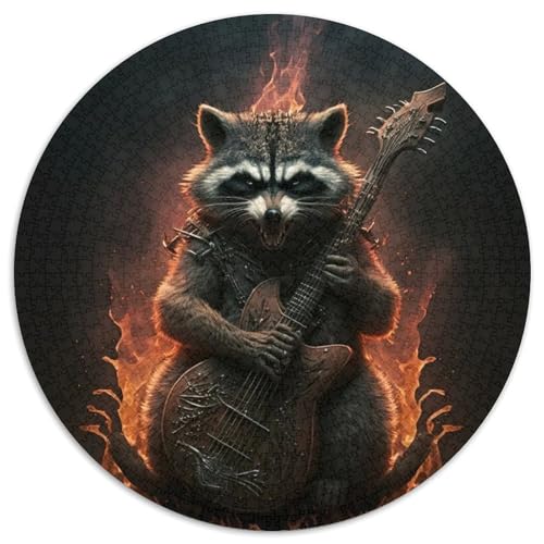 Puzzle für Erwachsene, 1000 Teile, Waschbär spielt Gitarre, runde Papppuzzles, perfekt als Geburtstags-, Weihnachts (Größe 67,5 x 67,5 cm) von XHAXING