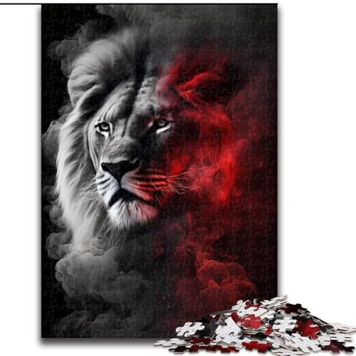 Puzzle für Erwachsene, 1000 Teile, Weißer Löwe im roten Rauch, Puzzle aus Holz, interaktives Familienspiel, Denksportgeschenk, Lernspielzeug, 1000 Teile(50x75cm) von XHAXING