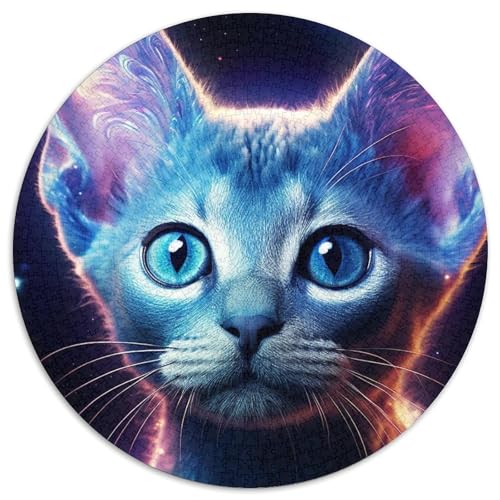 Puzzle für Erwachsene, 1000 Teile, Weltraumkatze, rund, aus Pappe, Geburtstag, zu Weihnachten und Halloween (Größe 67,5 x 67,5 cm) von XHAXING