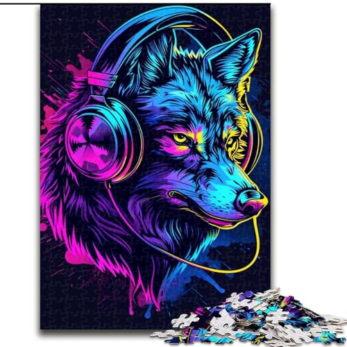 Puzzle für Erwachsene, 1000 Teile, Wolf mit Kopfhörern, Puzzle aus Holz, anspruchsvolles Denkspiel für Teenager, unterhaltsames interaktives Spiel für die ganze Familie, 1000 Teile(50x75cm) von XHAXING