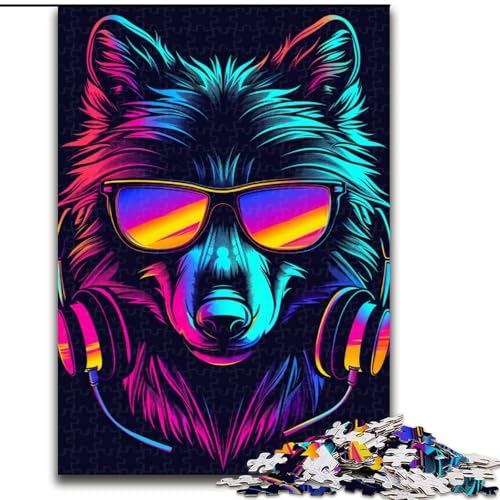 Puzzle für Erwachsene, 1000 Teile, Wolf mit Kopfhörern, Puzzle aus Holz, interaktives Familienspiel, Denksportgeschenk, Lernspielzeug, 1000 Teile(50x75cm) von XHAXING