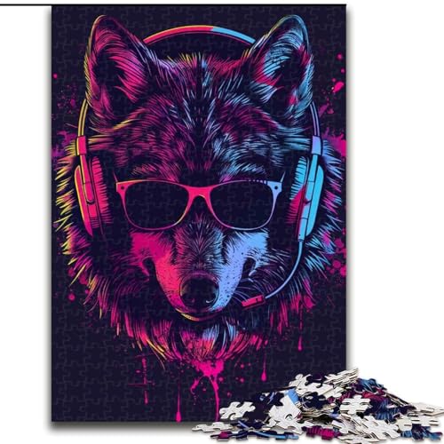 Puzzle für Erwachsene, 1000 Teile, Wolf mit Kopfhörern, Puzzle aus Holz, lehrreich und unterhaltsam, Indoor-Spiel für die Heimdekoration, 1000 Teile(50x75cm) von XHAXING
