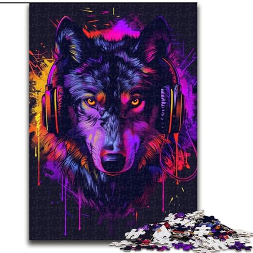 Puzzle für Erwachsene, 1000 Teile, Wolf mit Kopfhörern, Puzzle aus Pappe, interaktives Familienspiel, Denksportgeschenk, Lernspielzeug, 1000 Teile(26x38cm) von XHAXING