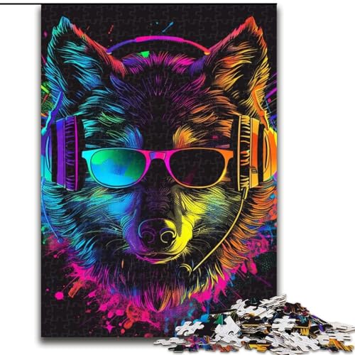 Puzzle für Erwachsene, 1000 Teile, Wolf mit Kopfhörern, Puzzle aus Pappe, mit interaktivem Familienspiel, Kinder ab 14 Jahren, 1000 Teile(26x38cm) von XHAXING