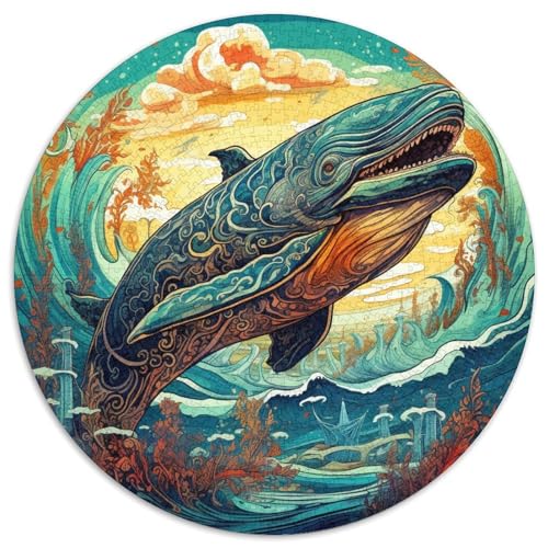 Puzzle für Erwachsene, 1000 Teile, bunter Blauwal, rund, aus Pappe, anspruchsvolles Denkspiel für Teenager, perfekt als Heimdekoration oder Geschenk (67,5 x 67,5 cm) von XHAXING