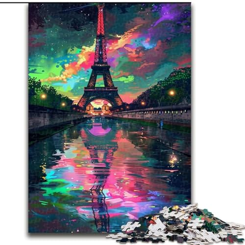 Puzzle für Erwachsene, 1000 Teile, buntes Eiffelturm-Puzzle aus Pappe, mit interaktivem Familienspiel, Kinder ab 14 Jahren, 1000 Teile(26x38cm) von XHAXING
