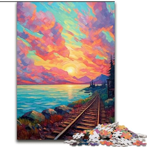 Puzzle für Erwachsene, 1000 Teile, buntes Eisenbahn-Puzzle aus Holz, für Teenager und Familienspaß, 1000 Teile(50x75cm) von XHAXING