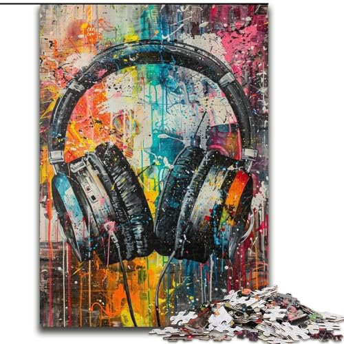 Puzzle für Erwachsene, 1000 Teile, buntes Kopfhörer-Malpuzzle aus Pappe, für Teenager, interaktives Familienspiel, herausforderndes Geschenk, 1000 Teile(26x38cm) von XHAXING