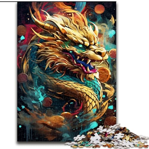 Puzzle für Erwachsene, 1000 Teile, chinesischer Drache, aus Holz, interaktives Familienspiel, Denksportgeschenk, Lernspielzeug, 1000 Teile(50x75cm) von XHAXING