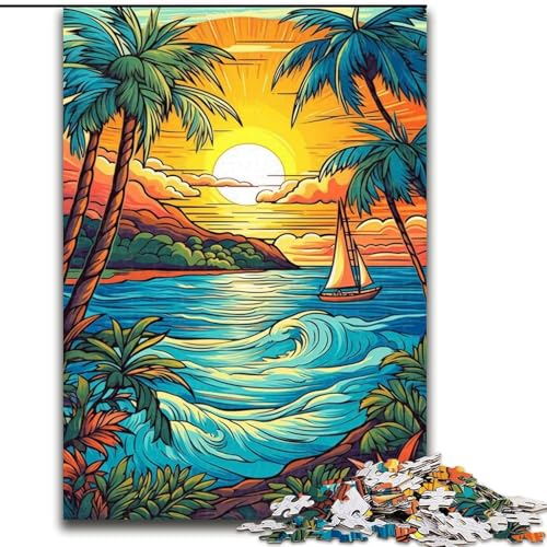 Puzzle für Erwachsene, 1000 Teile, farbenfrohe Strandkunst-Puzzles aus Pappe, Eltern, Partner, Freunde – ab 14 Jahren, 1000 Teile(26x38cm) von XHAXING