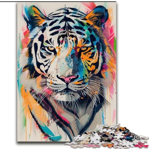 Puzzle für Erwachsene, 1000 Teile, farbenfrohes Tiger-Puzzle in Aquarell, aus Pappe, ideal für Familienspaß Feiertage, Geburtstage, 1000 Teile(26x38cm) von XHAXING