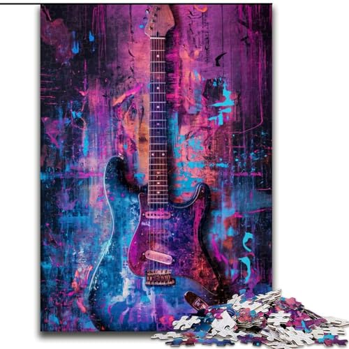 Puzzle für Erwachsene, 1000 Teile, lila Gitarren-Puzzle aus Holz, Eltern, Partner, Freunde – ab 14 Jahren, 1000 Teile(50x75cm) von XHAXING