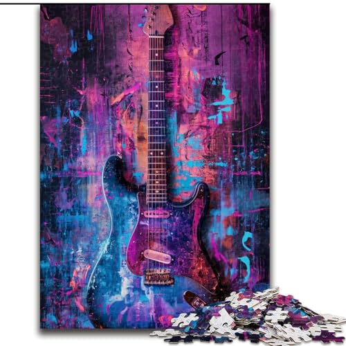Puzzle für Erwachsene, 1000 Teile, lila Gitarren-Puzzle aus Pappe, anspruchsvolles Denkspiel für Teenager, unterhaltsames interaktives Familienspiel, 1000 Teile(26x38cm) von XHAXING