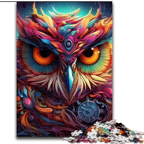 Puzzle für Erwachsene, 1000 Teile, psychedelische Eulen-Puzzles aus Pappe, interaktives Familienspiel, Heimdekoration zum Selbermachen, anspruchsvolles Denksport-Geschenk, 1000 Teile(26x38cm) von XHAXING