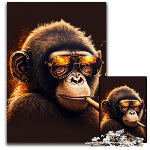 Puzzle für Erwachsene, 1000 Teile, rauchender AFFE, Holzpuzzle für Erwachsene, Denkspiel für Teenager und Familieninteraktion, 50x75cm Puzzle für Erwachsene, 1000 Teile, rauchender AFFE, Holzpuzzle für Erwachsene, Denkspiel für Teenager und Familieninteraktion, 50x75cm von XHAXING