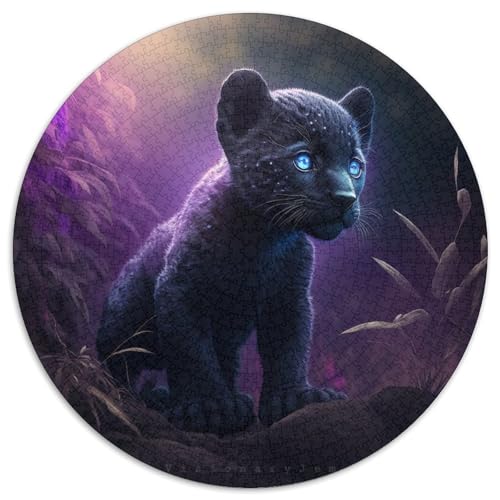 Puzzle für Erwachsene, 1000 Teile, schwarzes Leopardenbaby, rundes Puzzle, Denkspiel für Teenager, (Größe 67,5 x 67,5 cm) von XHAXING