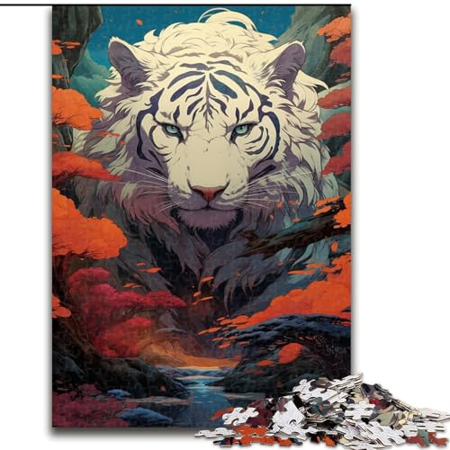 Puzzle für Erwachsene, 1000 Teile, weißer Tiger, aus Pappe, mit interaktivem Familienspiel, Kinder ab 14 Jahren, 1000 Teile(26x38cm) von XHAXING