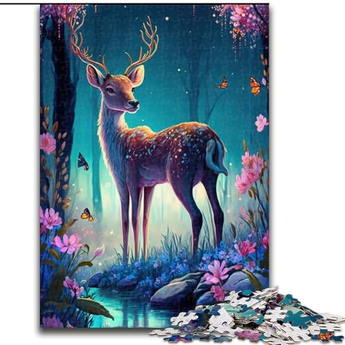 Puzzle für Erwachsene, 1000 süße Hirsch-Blumen-Puzzles aus Pappe, anspruchsvolles Denkspiel für Teenager, unterhaltsames interaktives Spiel für die ganze Familie, 1000 Teile(26x38cm) von XHAXING