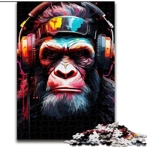 Puzzle für Erwachsene, 1000-teiliges AFFE-mit-Kopfhörer-Puzzle aus Holz, ideal für Familienspaß Feiertage, Geburtstage, 1000 Teile(50x75cm) von XHAXING