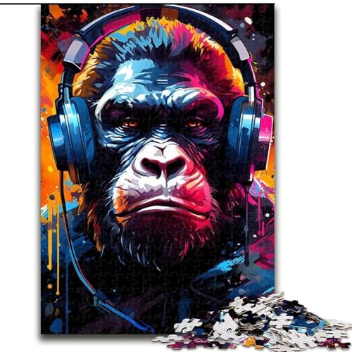 Puzzle für Erwachsene, 1000-teiliges AFFE-mit-Kopfhörer-Puzzle aus Pappe, Familienaktivität, Heimdekoration zum Selbermachen, 1000 Teile(26x38cm) von XHAXING
