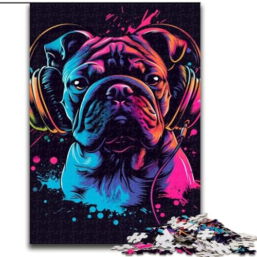 Puzzle für Erwachsene, 1000-teiliges Bulldog-DJ mit Kopfhörer-Puzzle aus Pappe, für Teenager und Familienspaß – DIY-Denkspiel-Geschenk, 1000 Teile(26x38cm) von XHAXING