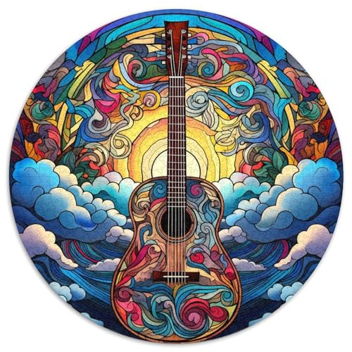 Puzzle für Erwachsene, 1000-teiliges Buntglas-Gitarren-Rundpuzzle, perfekt für Familienspaß an Weihnachten, Thanksgiving, Geburtstagen und Ostern (67,5 x 67,5 cm) von XHAXING