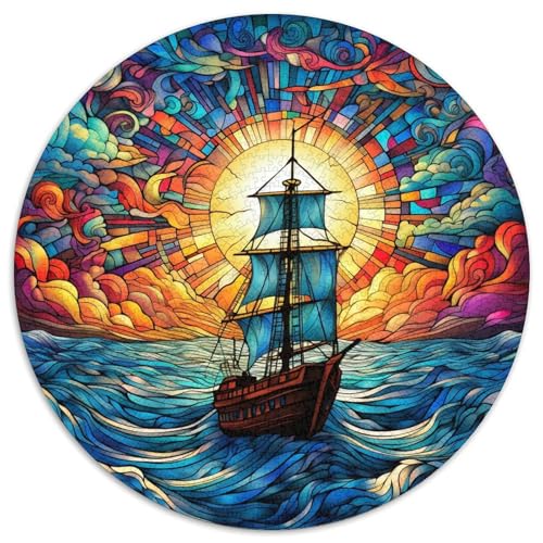 Puzzle für Erwachsene, 1000-teiliges Buntglasboot, 1000-teiliges Puzzle, Denkspiel für Teenager, (67,5 x 67,5 cm) von XHAXING